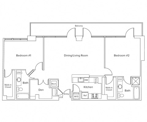 Floor plan for 2 beds, 2 baths, 1391 sqft